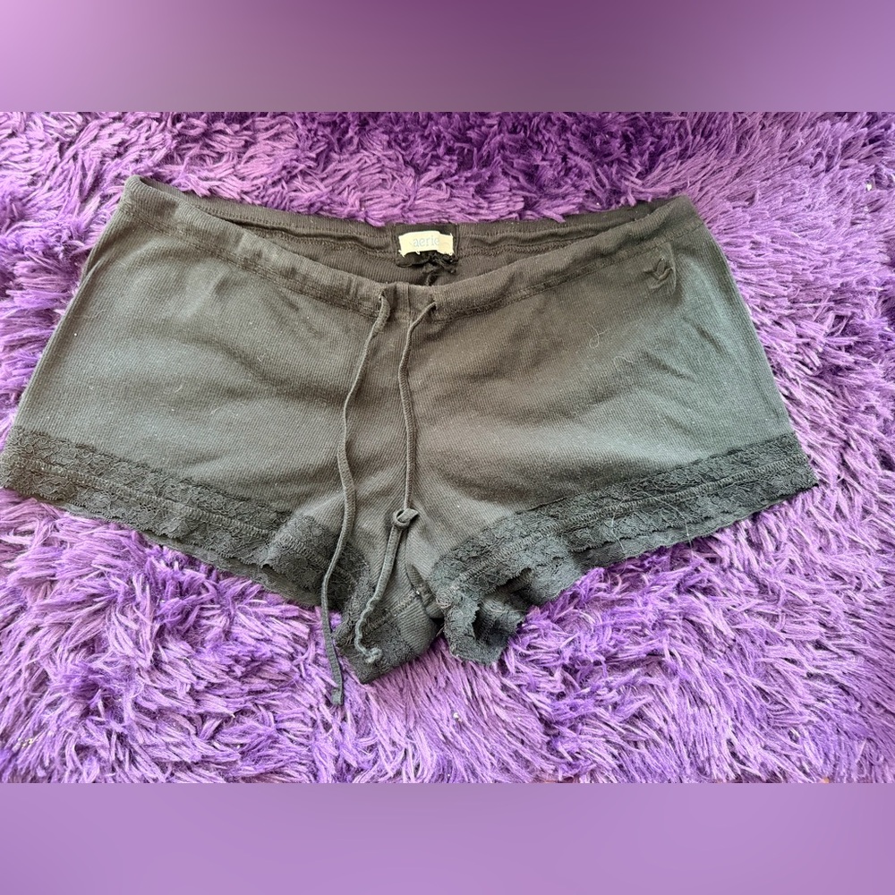 Aerie early 2000s Black Lace Trim Pajama Shorts